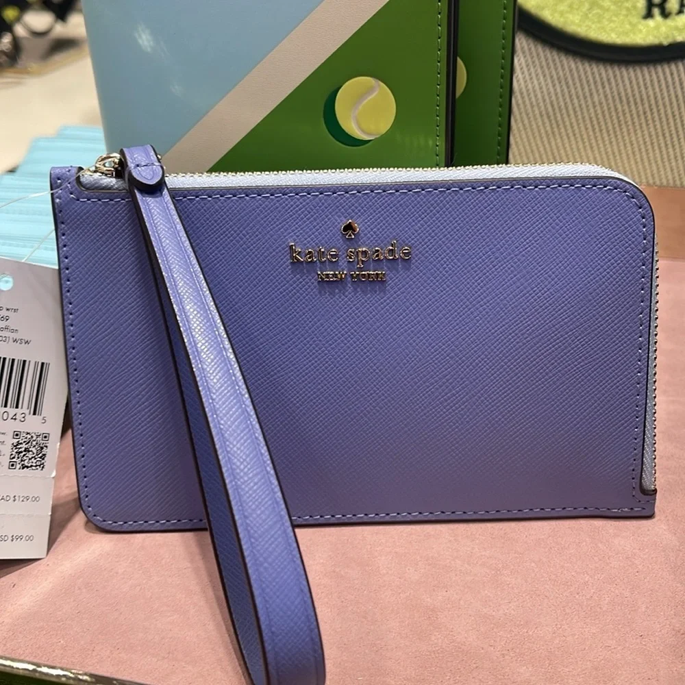 Kate Spade Lucy Small L-zip Wristlet Evening Blue Iris Multi NWT